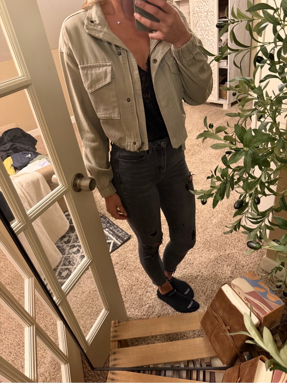Tilly's Light Olive Green Cropped Jean Jacket